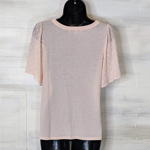 Loft Pink Knit Stretch Pullover with Flouncy Polka Dot Sheer Sleeves Size XS - Picture 2 of 3
